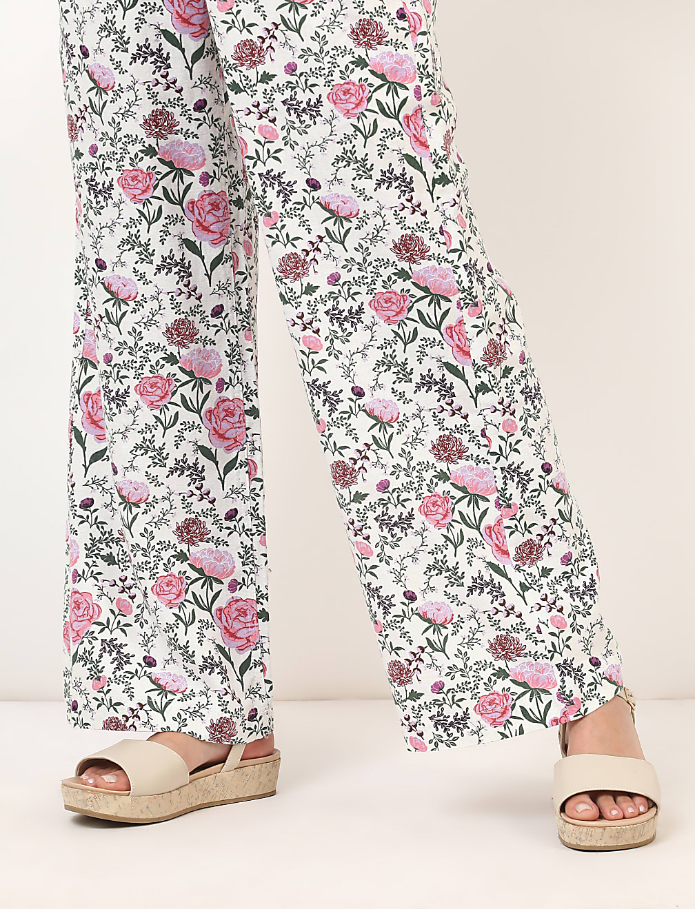 Flax Mix Floral Regular Fit Trousers