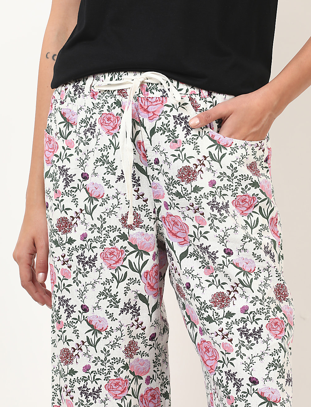 Flax Mix Floral Regular Fit Trousers