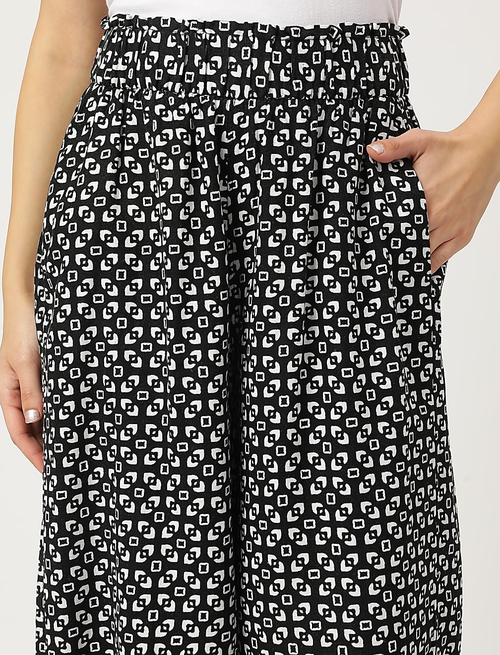 Linen Mix Printed Wide Leg Culottes