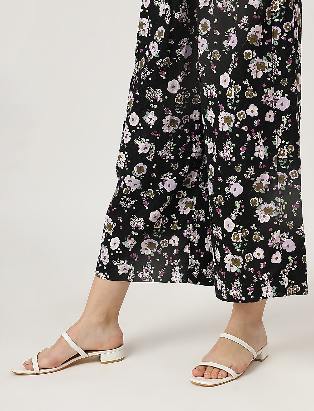Linen Mix Floral Print Wide Leg Culottes