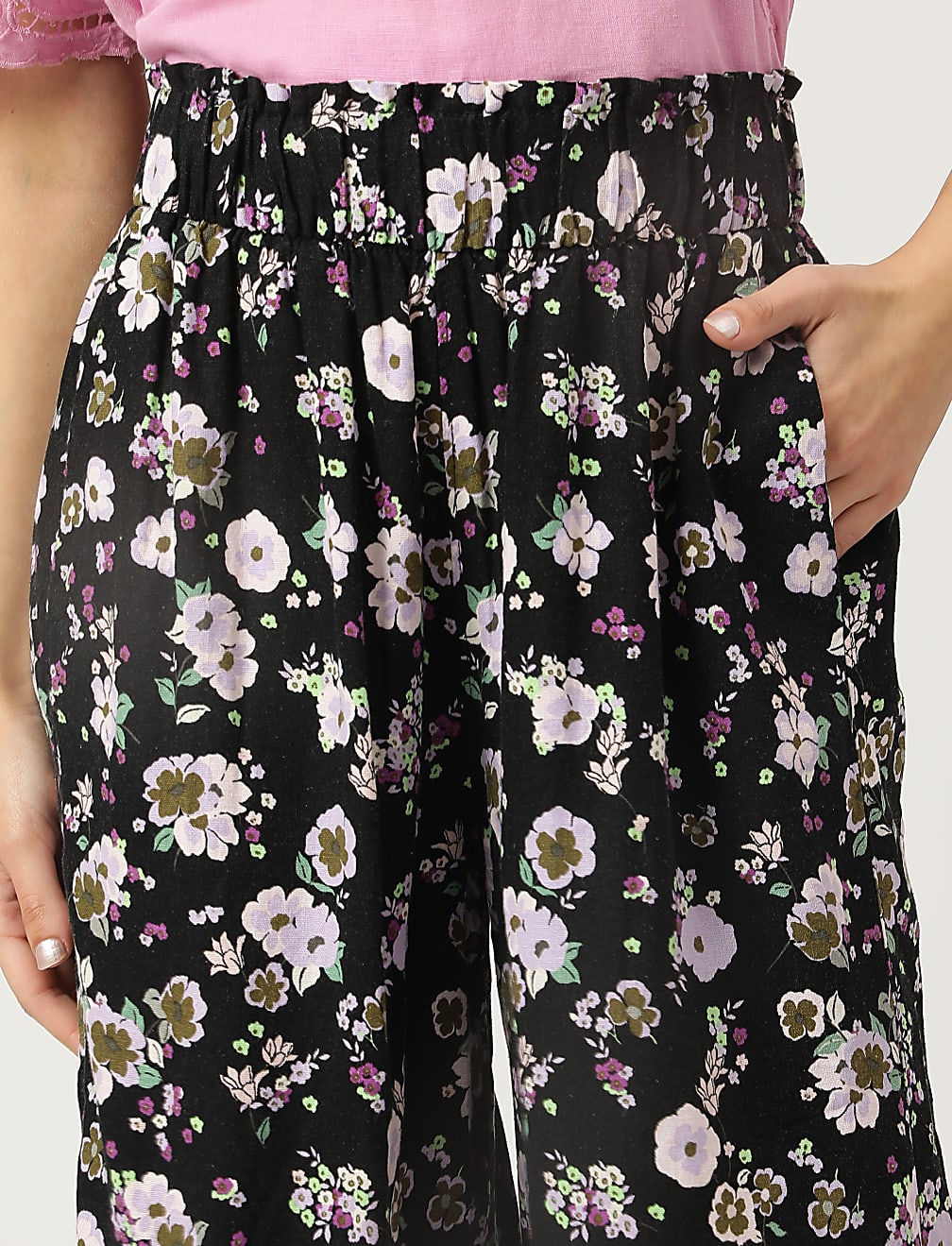 Linen Mix Floral Print Wide Leg Culottes