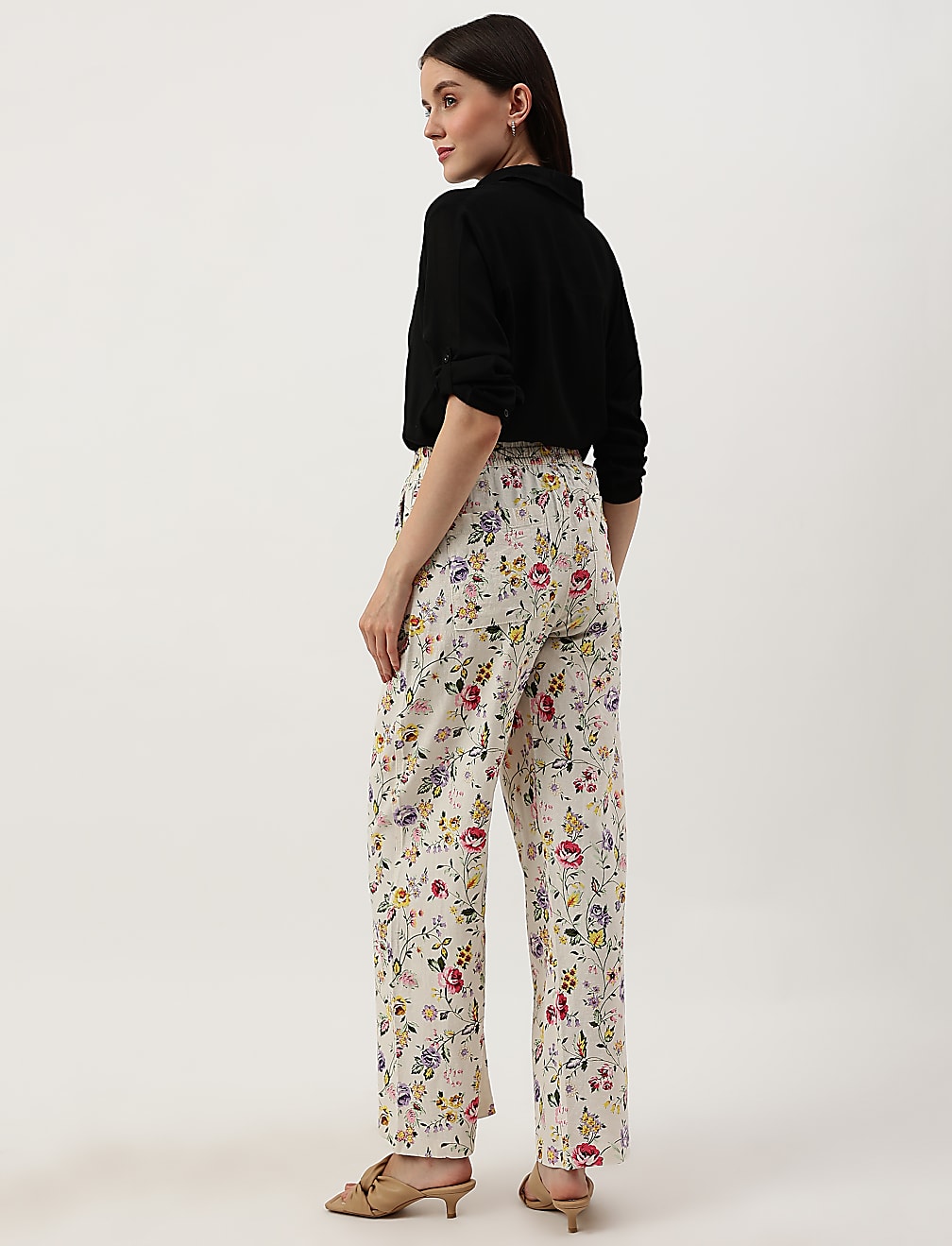 Linen Mix Printed Relaxed Fit Trouser