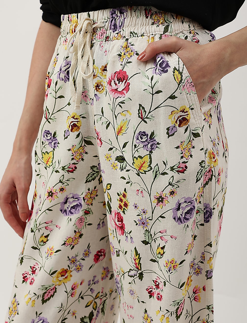 Linen Mix Printed Relaxed Fit Trouser