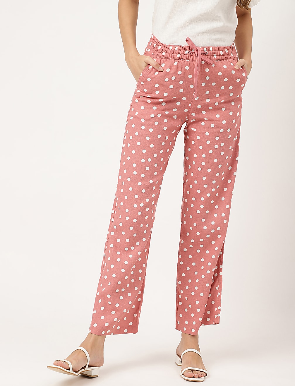 Polka Dot Drawstring Fit & Flared Trousers