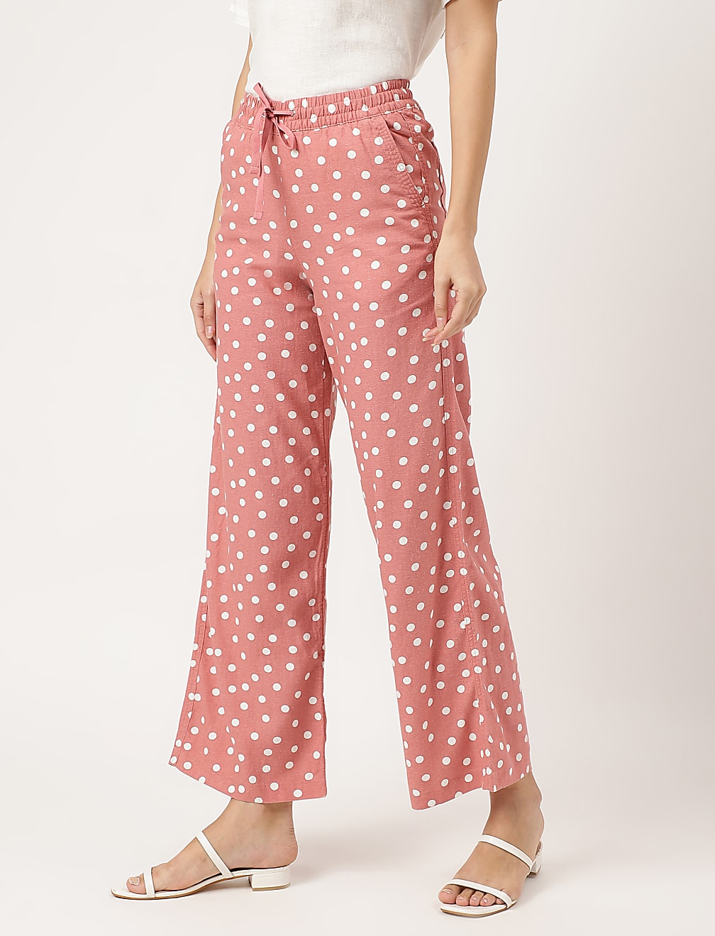 Polka Dot Drawstring Fit & Flared Trousers