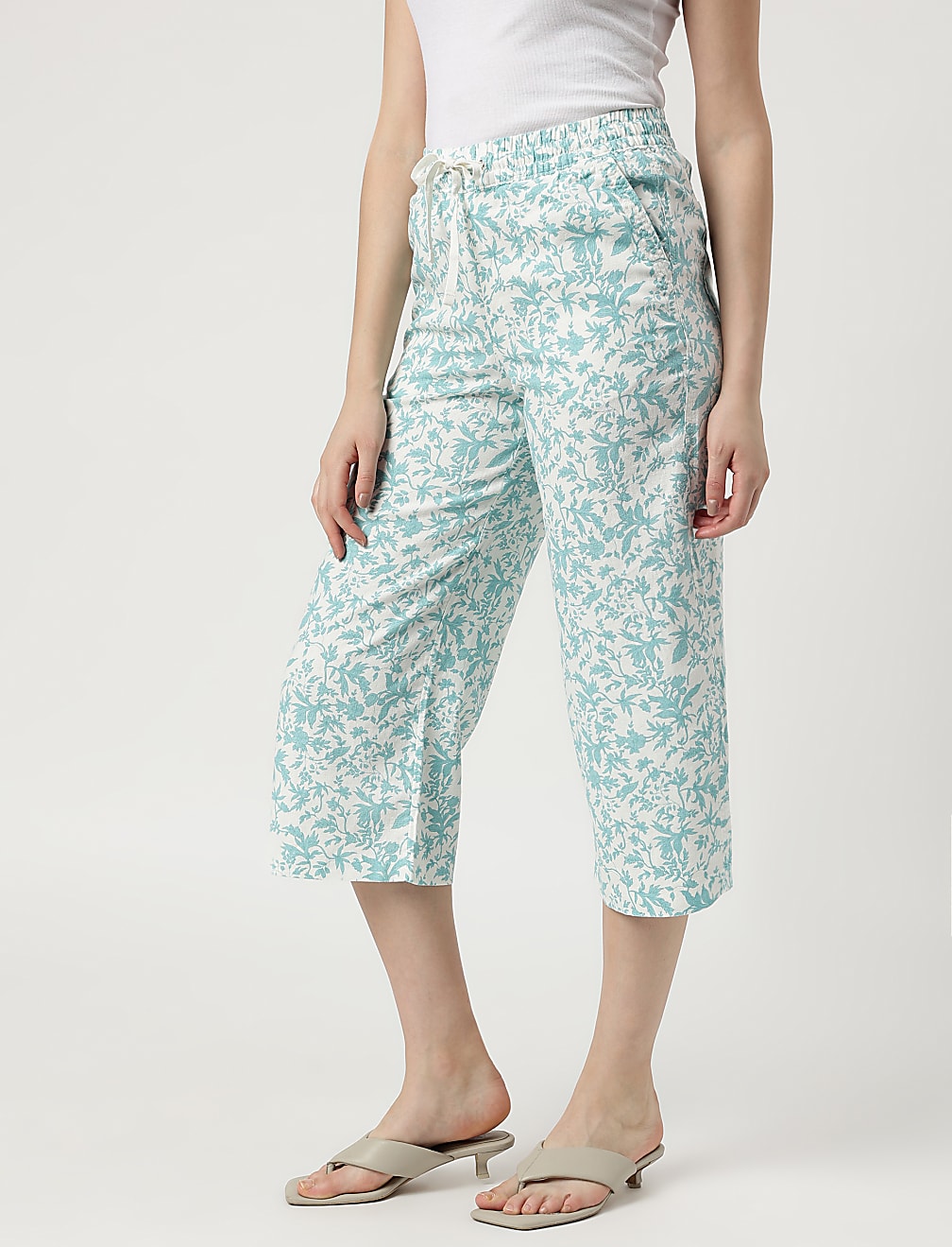 Linen-Blend Botanical Elasticated Trousers