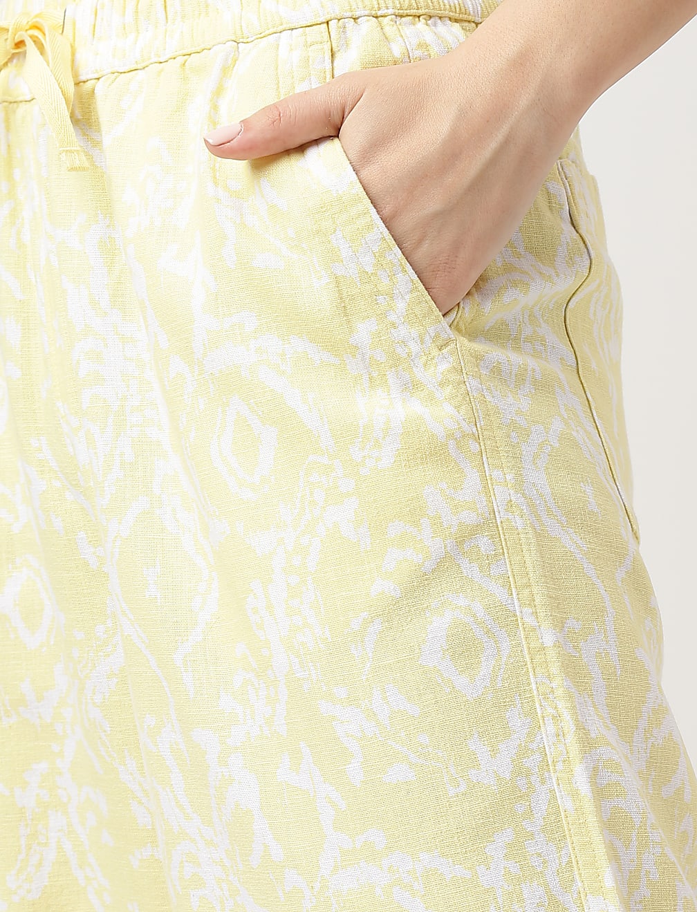 Linen Blend Printed Wide Cropped Pants