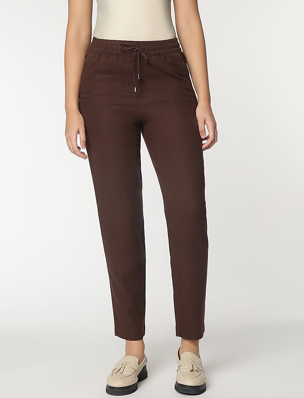 Linen Rich Tapered Fit Trousers