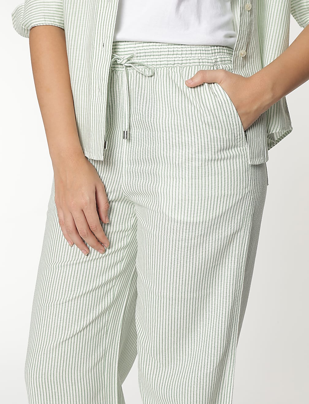 Linen Rich Striped Relaxed Fit Trousers