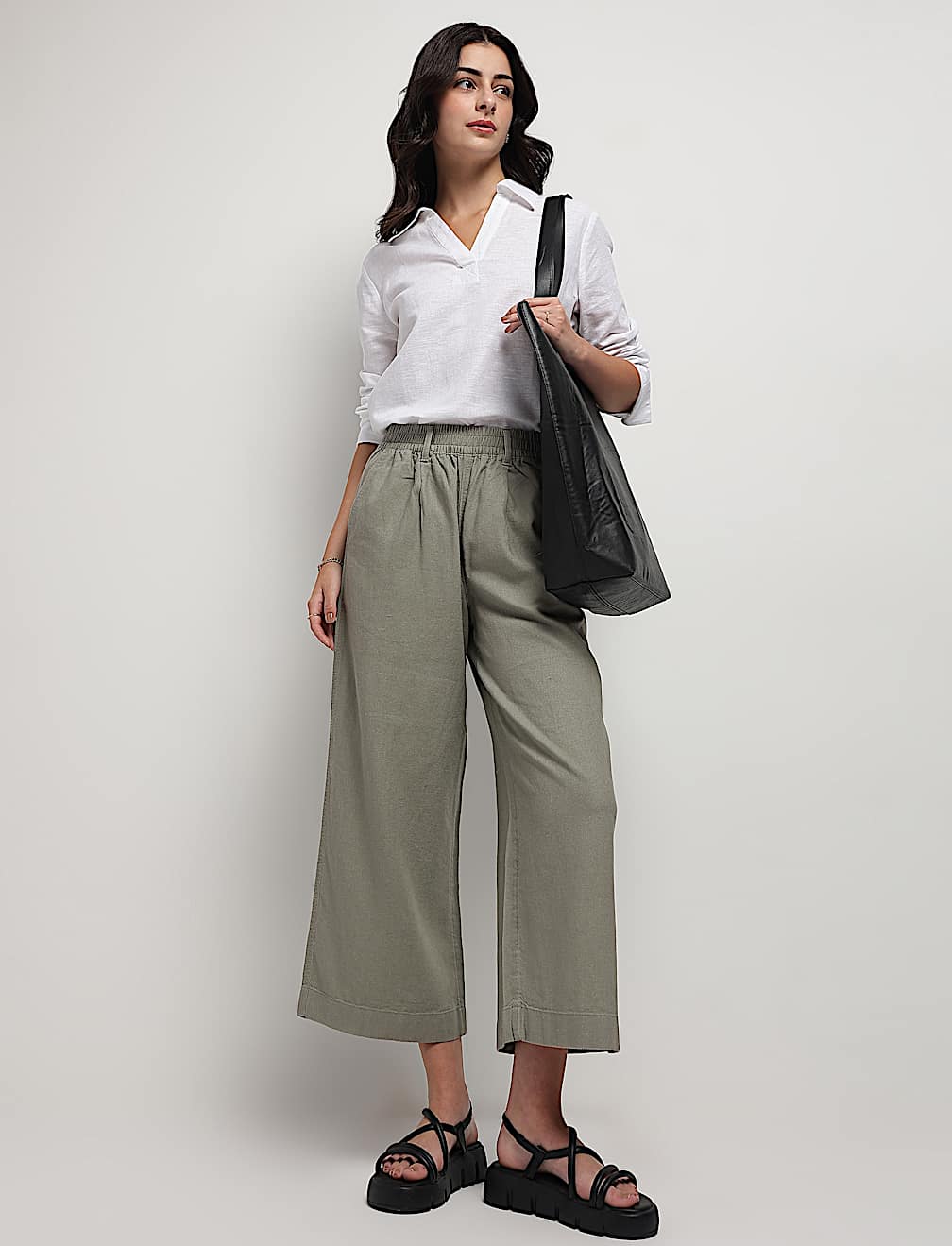 Flax Mix Plain Regular Fit Trousers