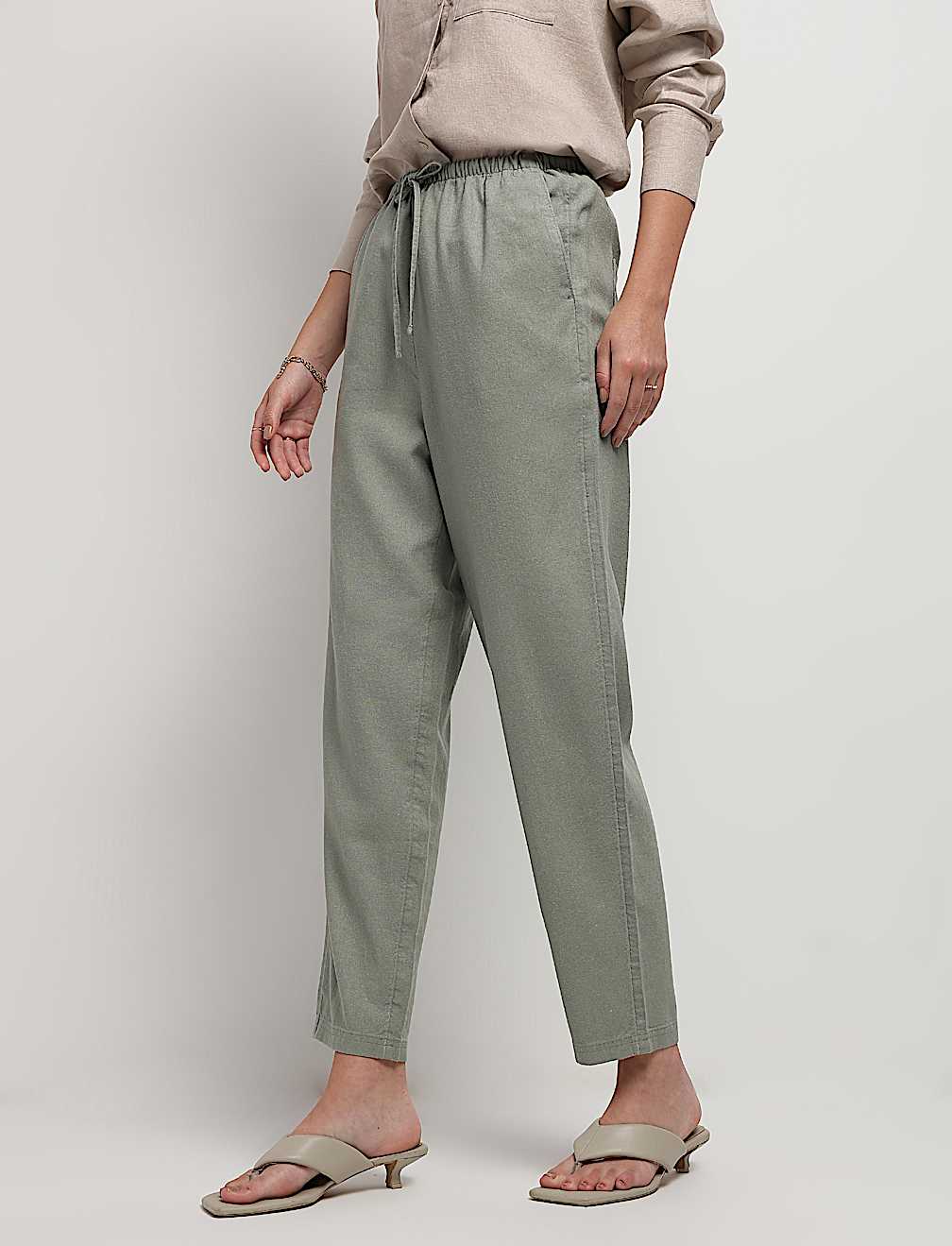 Linen Rich Drawstring Tapered Trousers