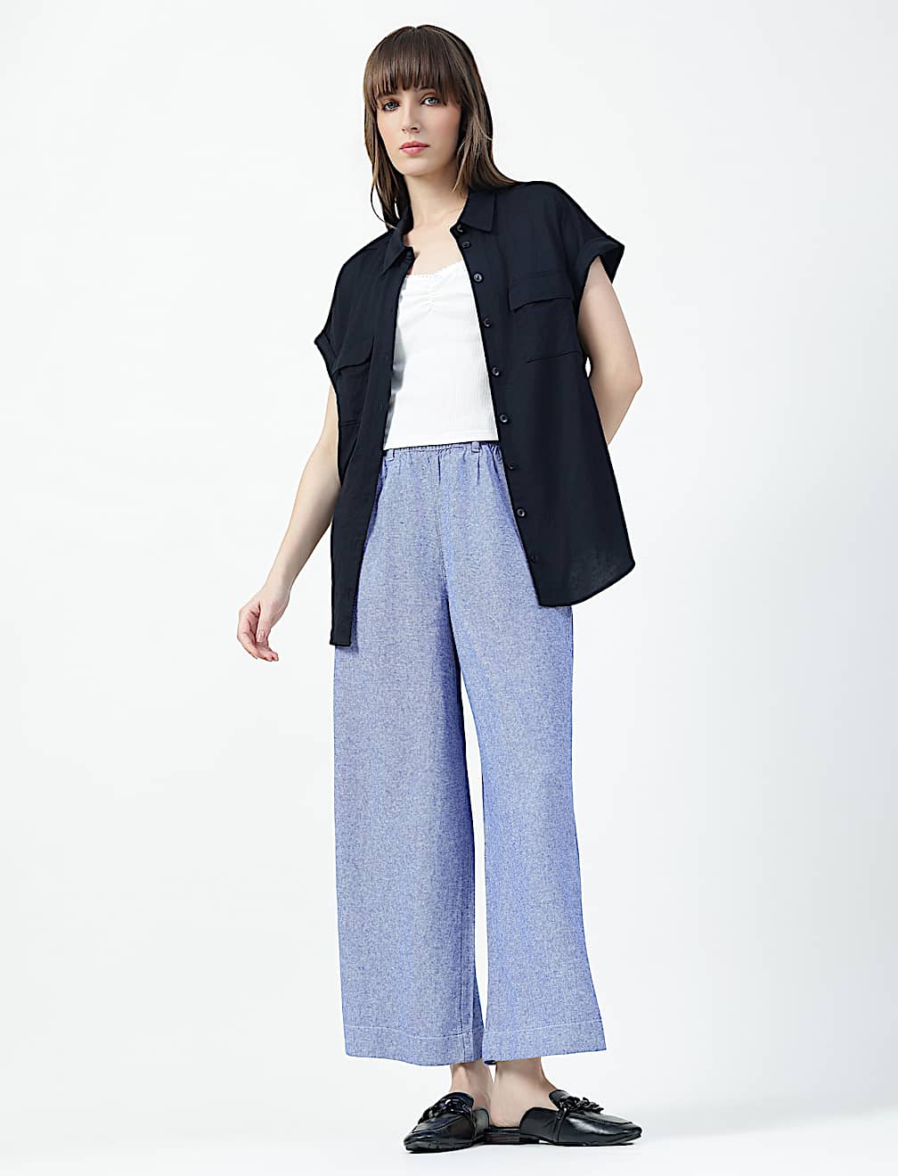 Linen Rich Stripe Relaxed Fit Trousers