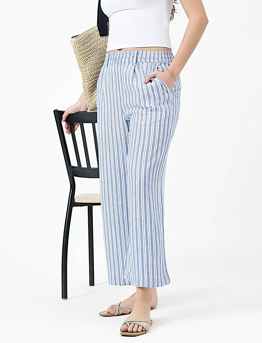 Linen Rich Stripe Relaxed Fit Trousers