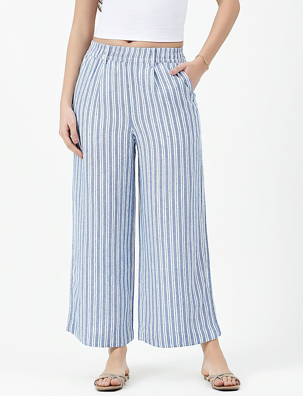 Linen Rich Stripe Relaxed Fit Trousers
