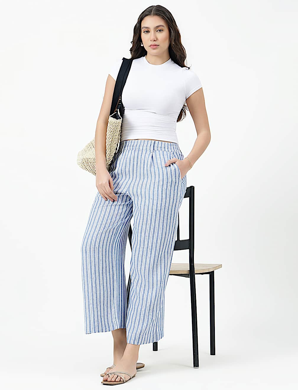Linen Rich Stripe Relaxed Fit Trousers