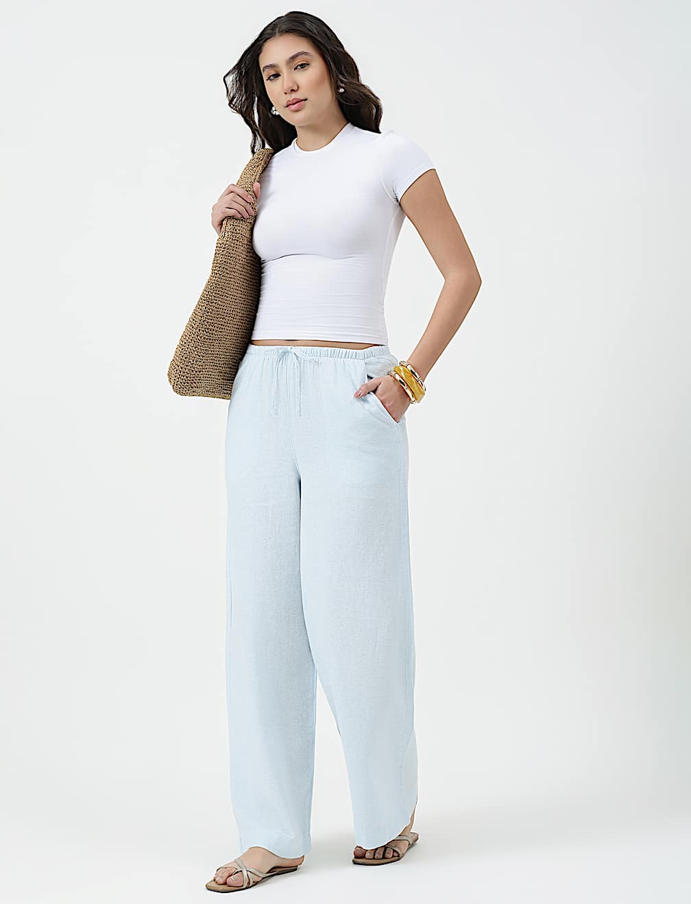 Linen Rich Plain Relaxed Fit Pants