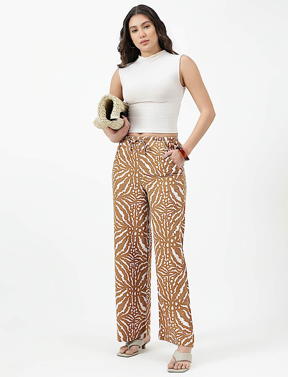 Linen Rich Abstract Relaxed Fit Pants