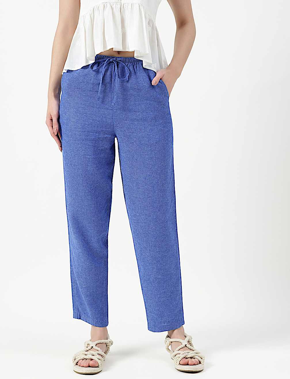 Linen Rich Plain Relaxed Fit Trousers
