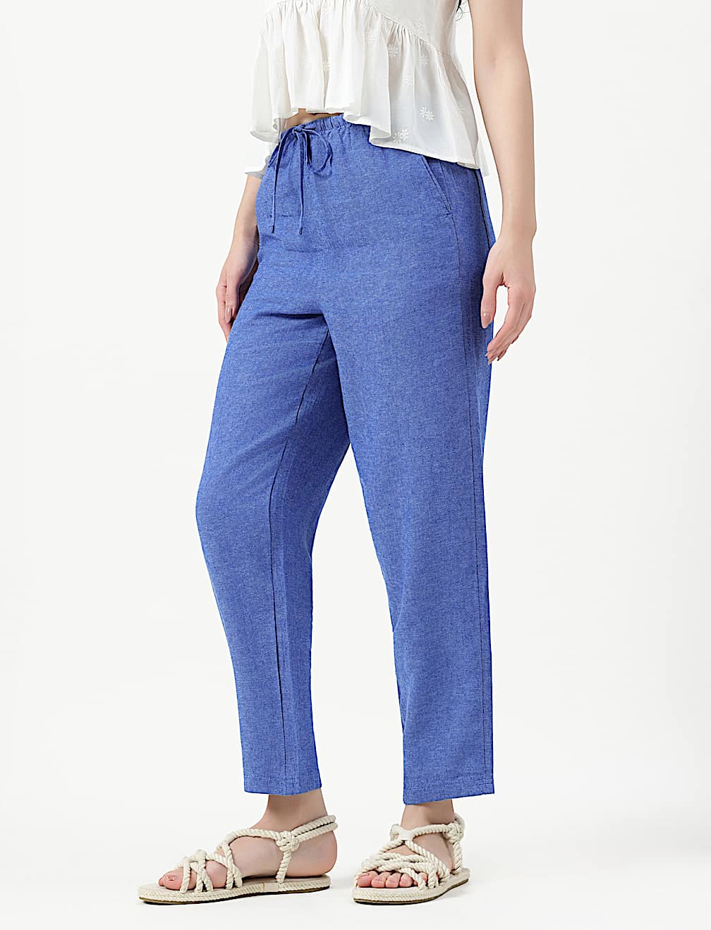Linen Rich Plain Relaxed Fit Trousers