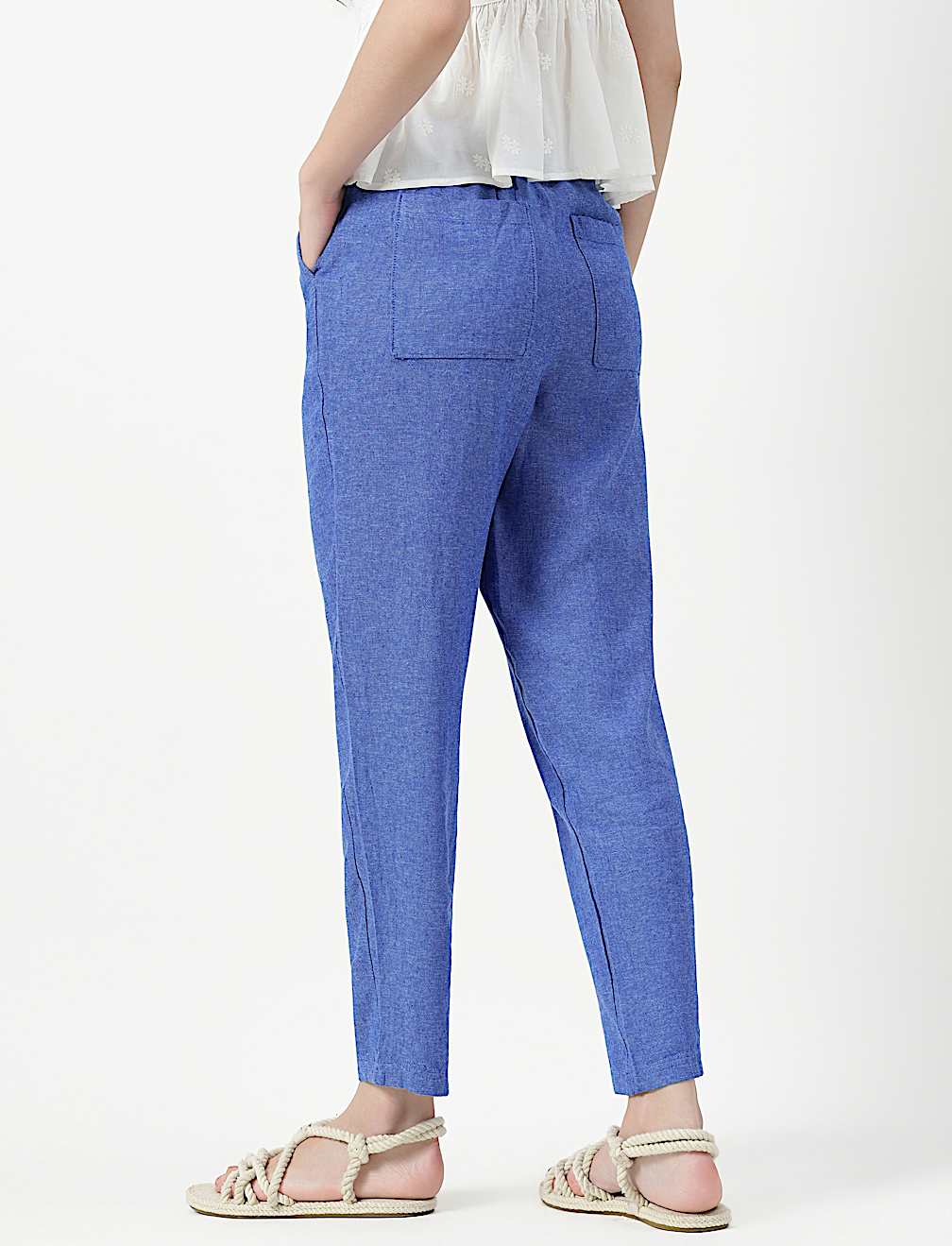 Linen Rich Plain Relaxed Fit Trousers