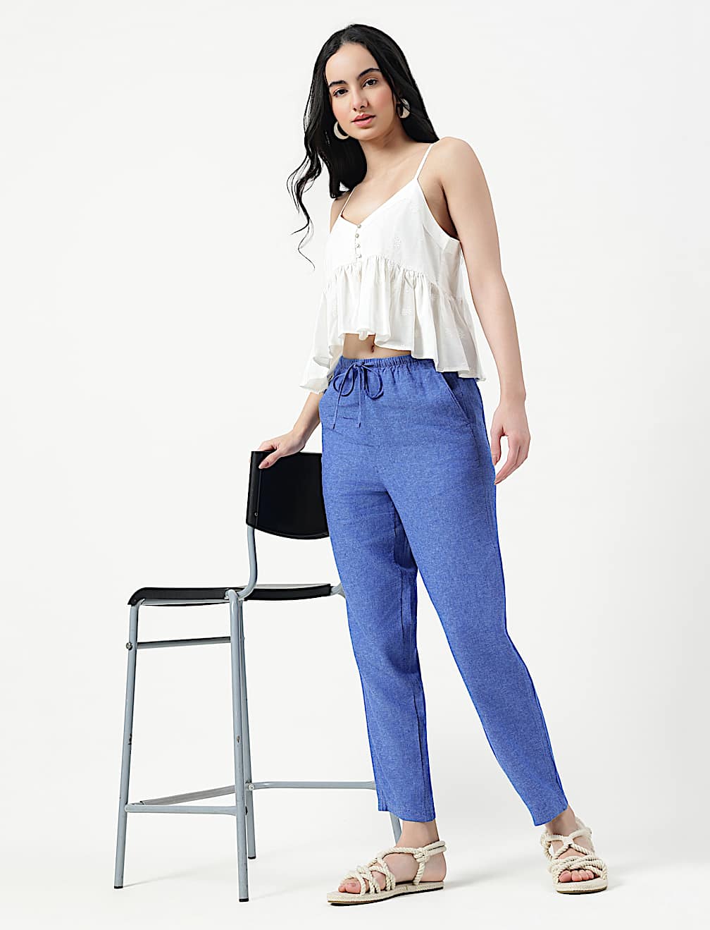 Linen Rich Plain Relaxed Fit Trousers
