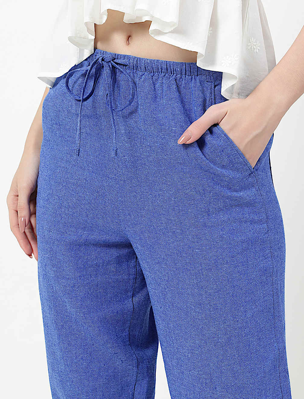 Linen Rich Plain Relaxed Fit Trousers