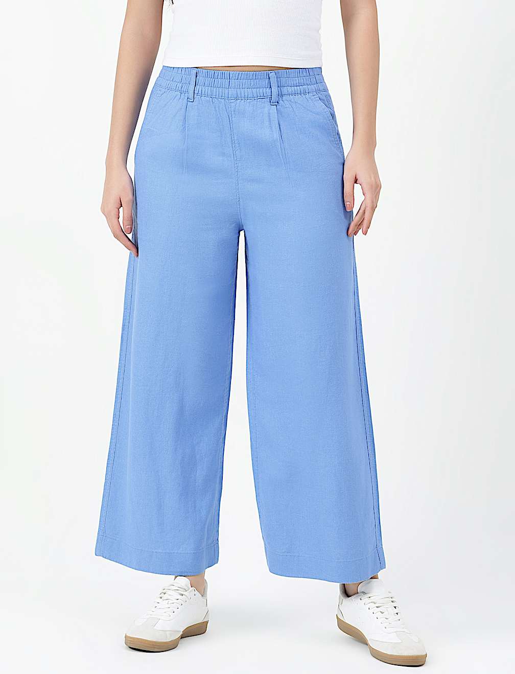 Linen Viscose Crop wide Leg Trousers