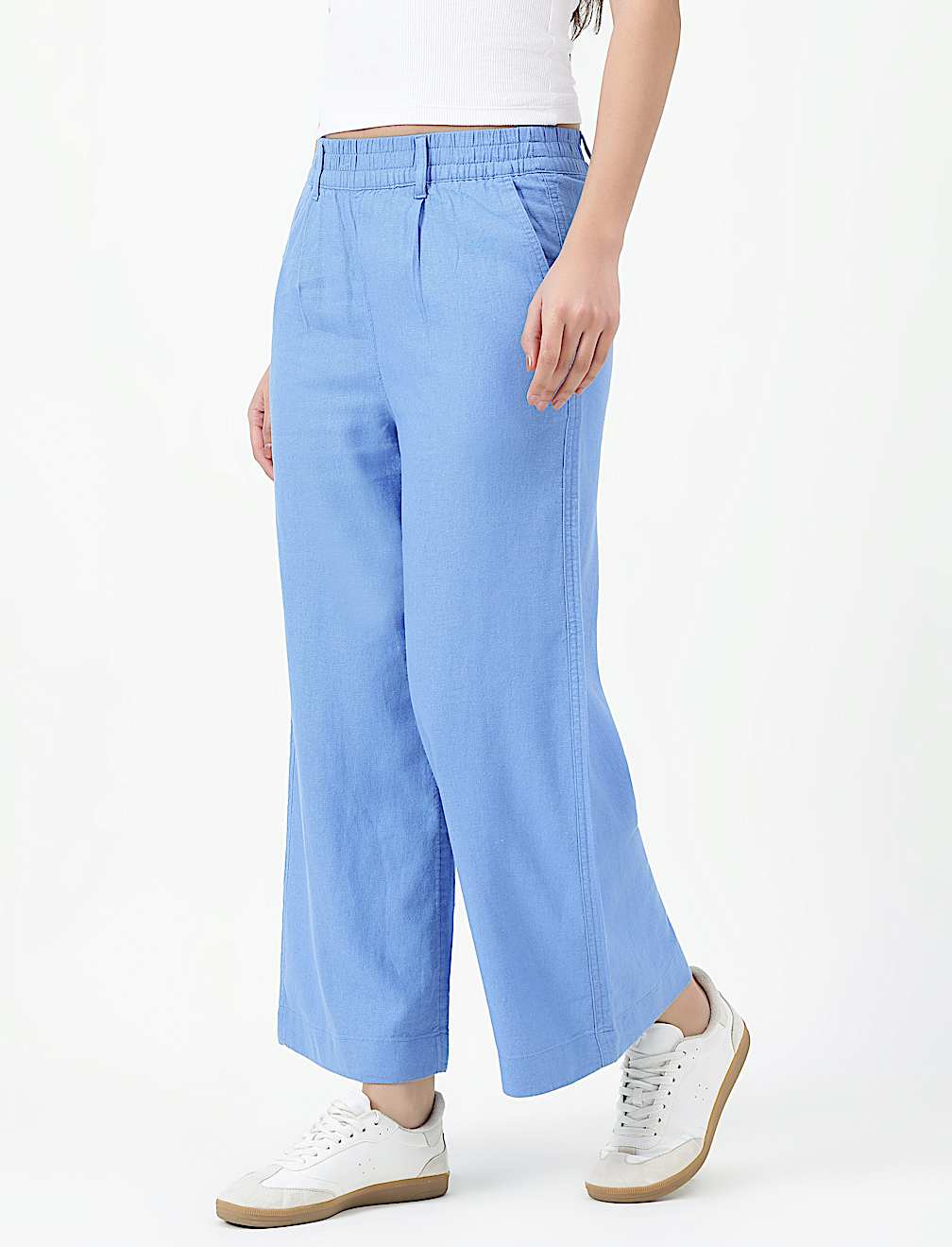 Linen Viscose Crop wide Leg Trousers