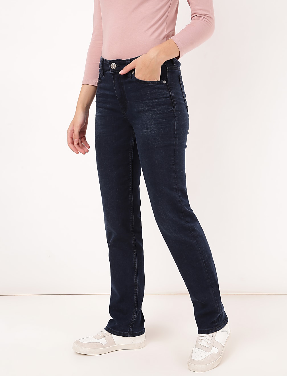 Straight Fit Cotton Blend Jeans