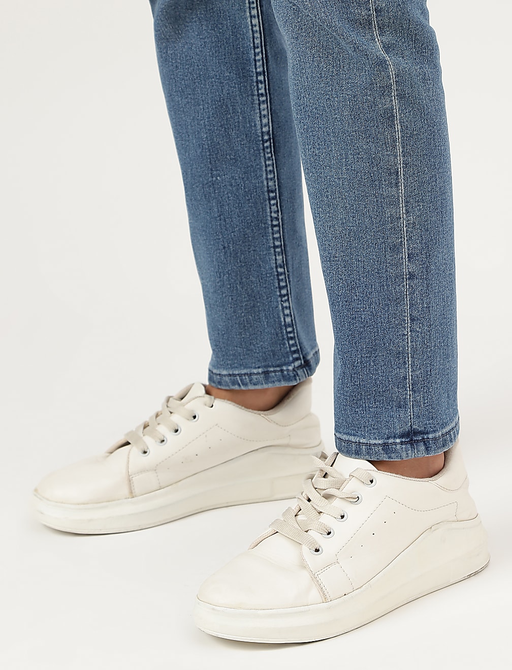 Straight Fit Cotton Blend Jeans