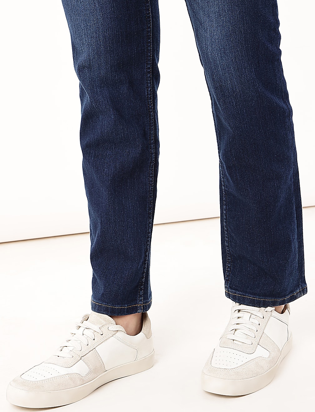 Straight Fit Cotton Blend Jeans
