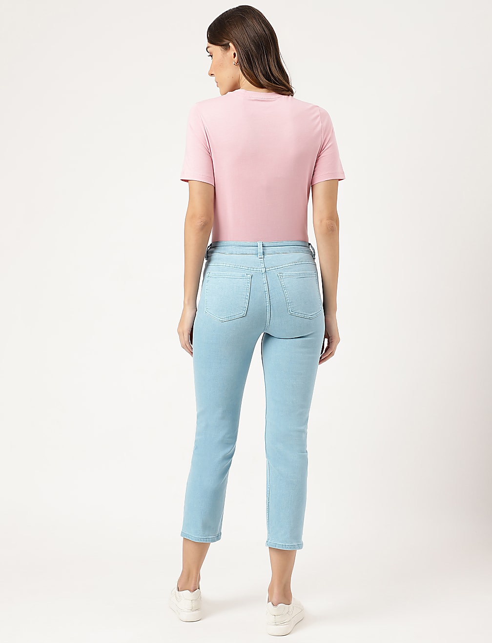 Cropped High Waist Button Front Jeans