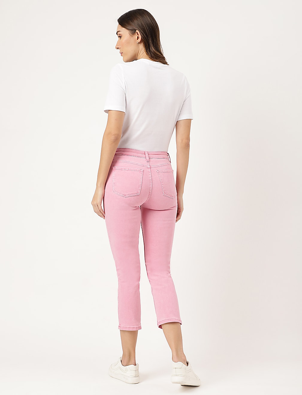 Cropped High Waist Button Front Jeans