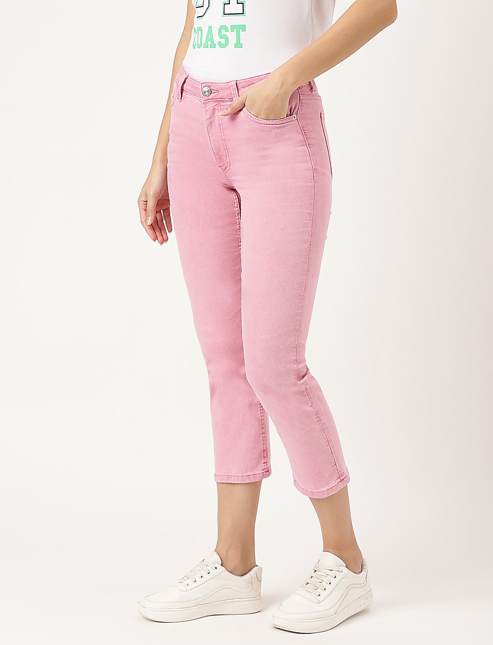 Cropped High Waist Button Front Jeans