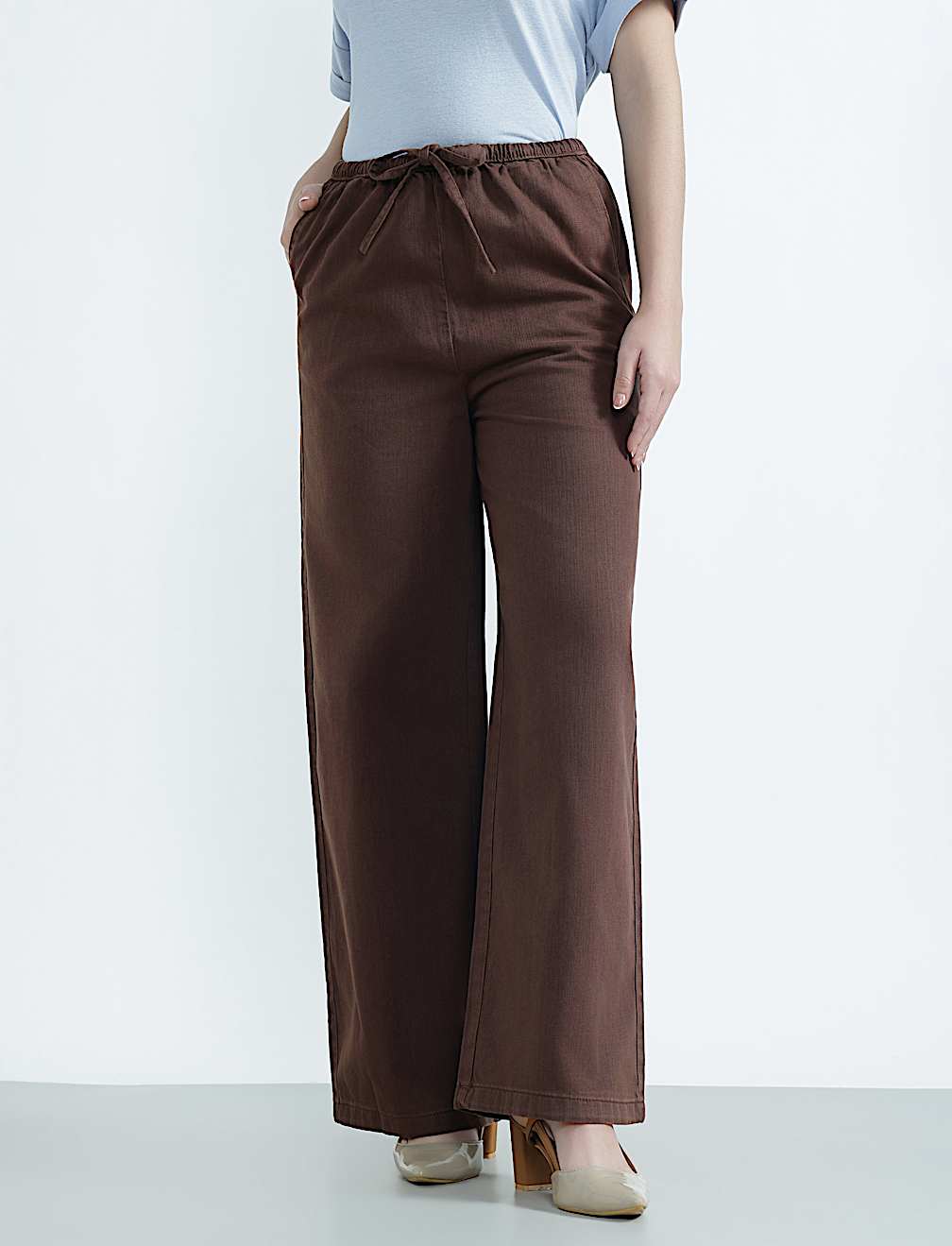 Cotton Rich Drawstring Wide Leg Trousers