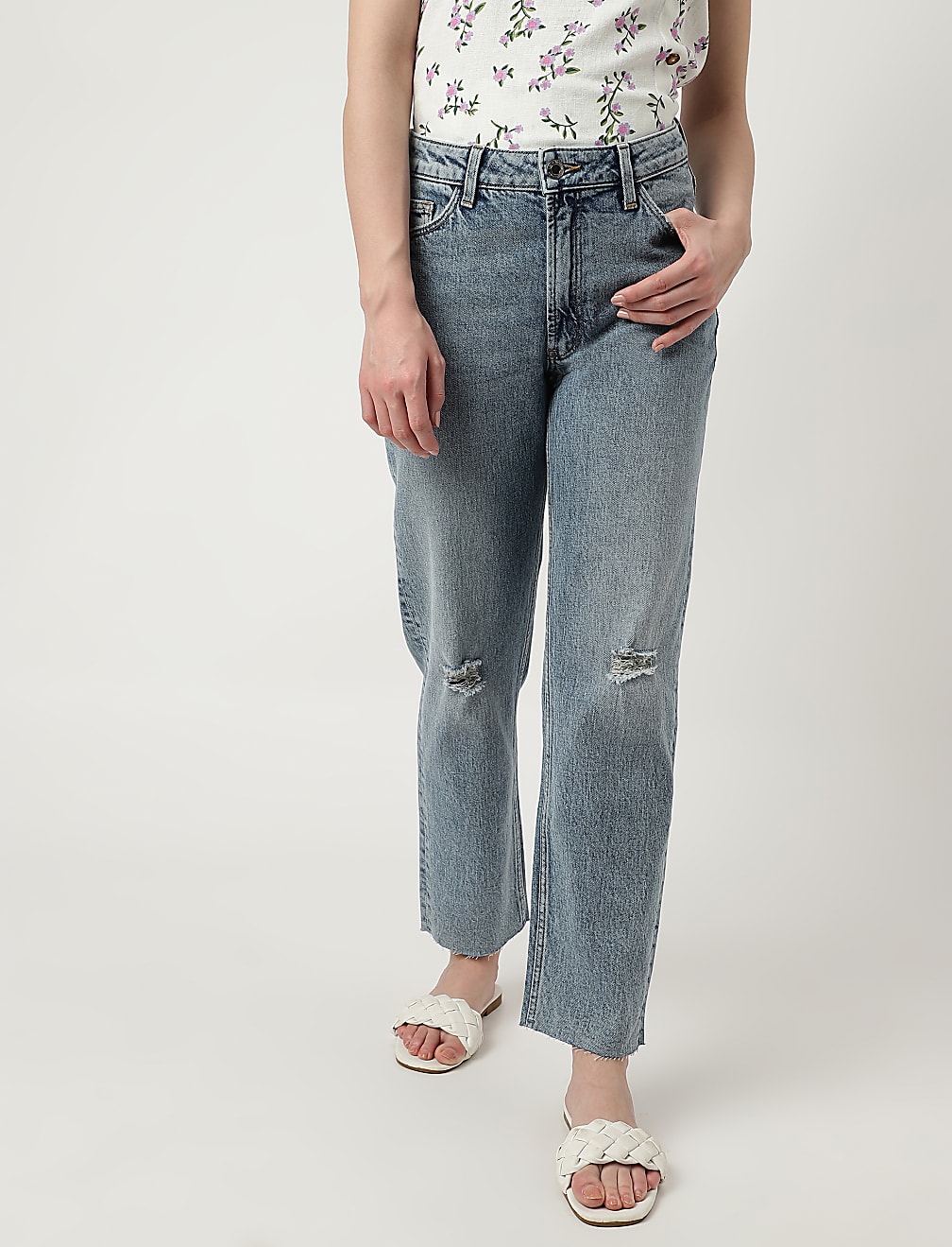 Solid Boyfriend Fit Jeans