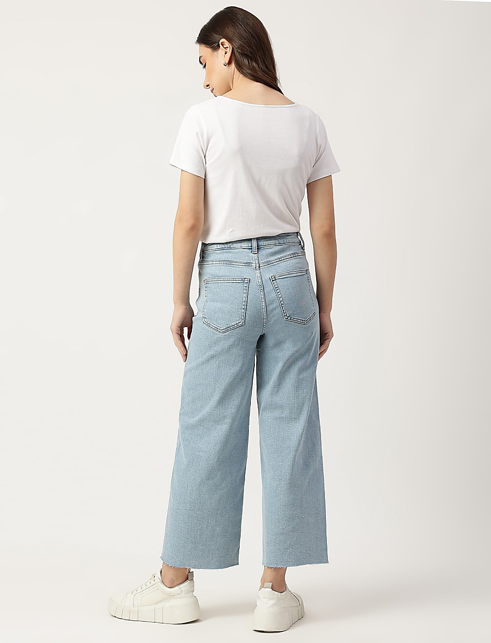 Cotton Mix Plain Wide Leg Jeans