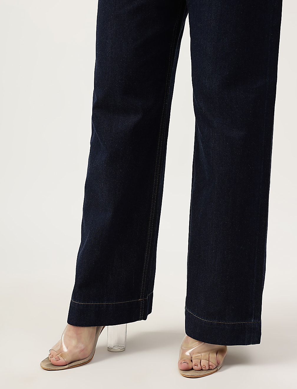 Cotton Mix Plain Wide Leg Jeans
