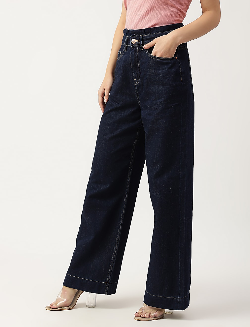 Cotton Mix Plain Wide Leg Jeans