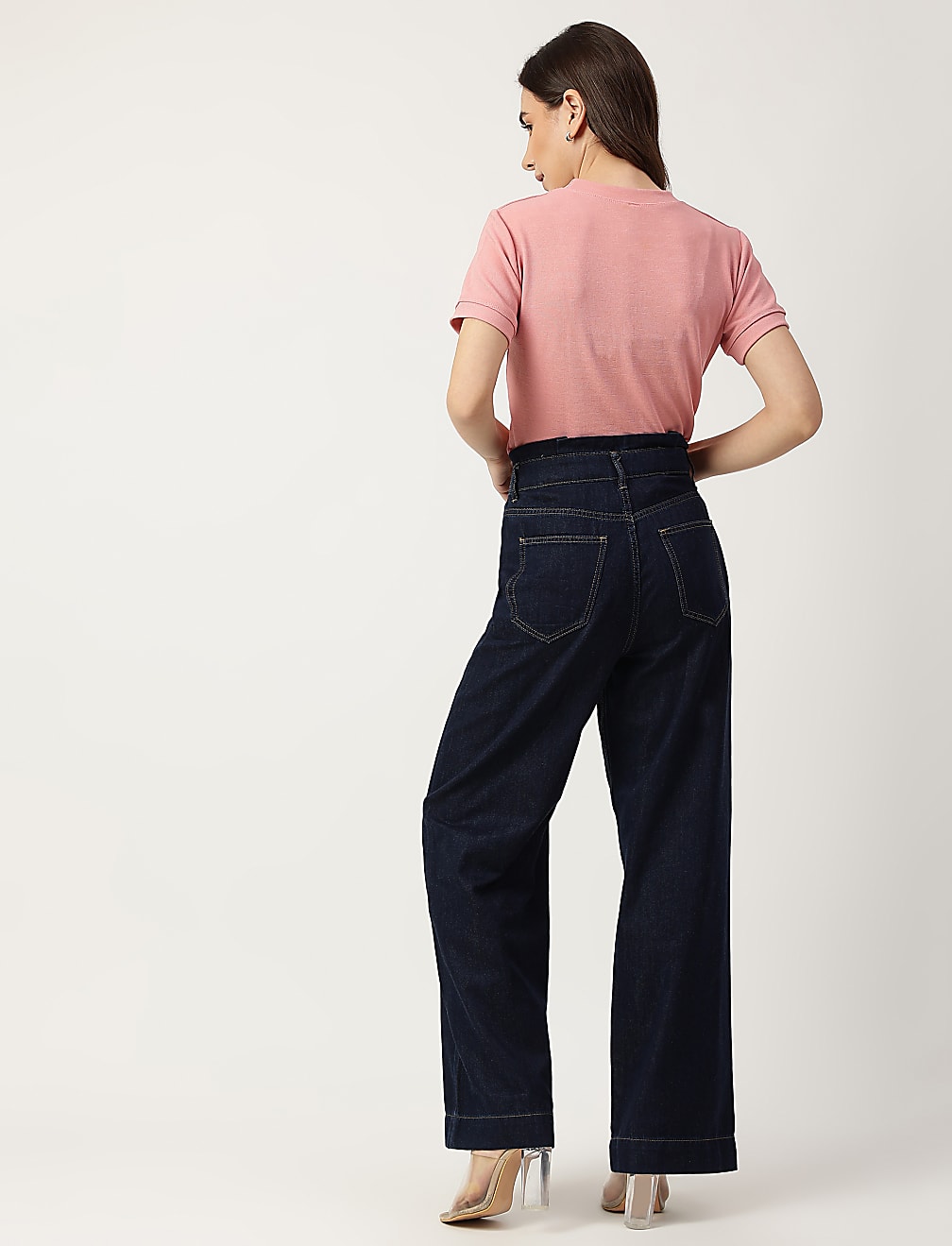 Cotton Mix Plain Wide Leg Jeans