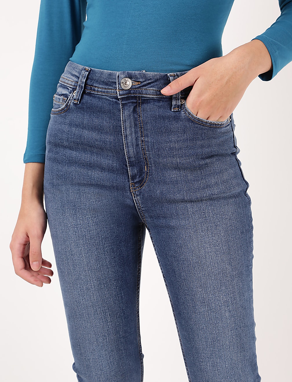 Cotton Mix Plain Slim Flared Jeans