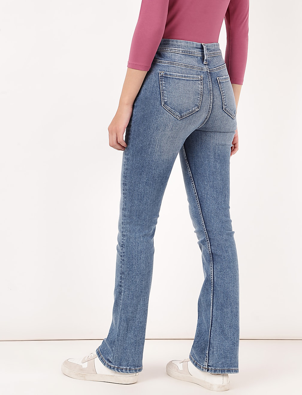 Cotton Mix Plain Slim Flared Jeans