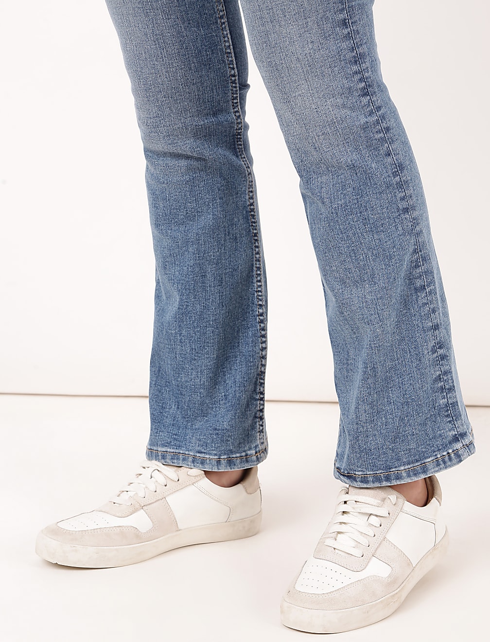 Cotton Mix Plain Slim Flared Jeans