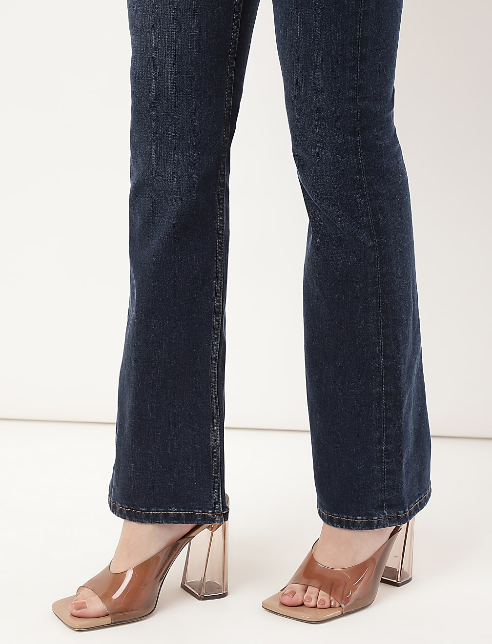 Cotton Mix Plain Slim Flared Jeans