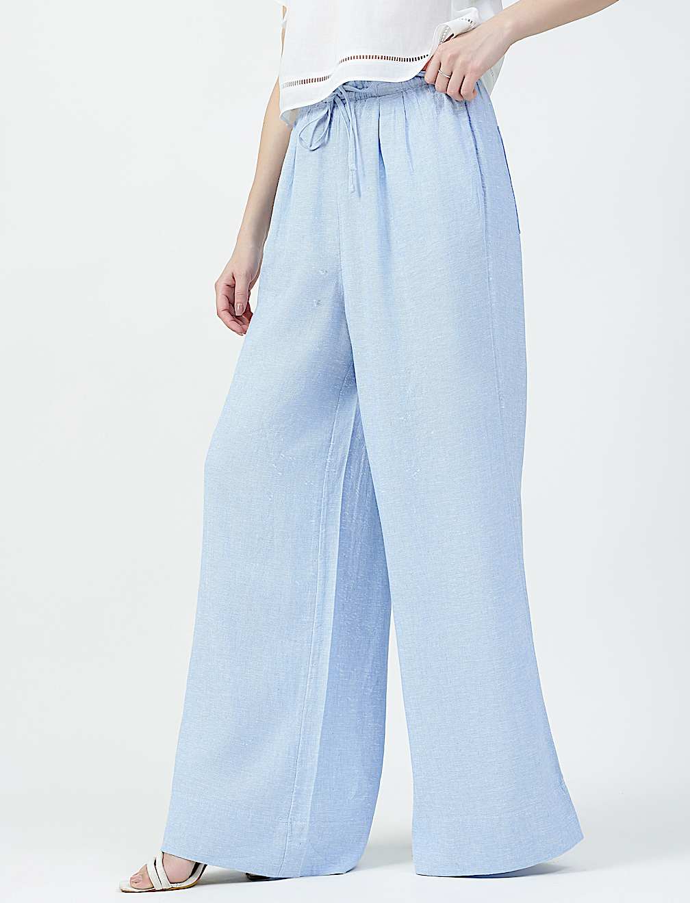 Linen Rich Plain Relaxed Fit Trousers