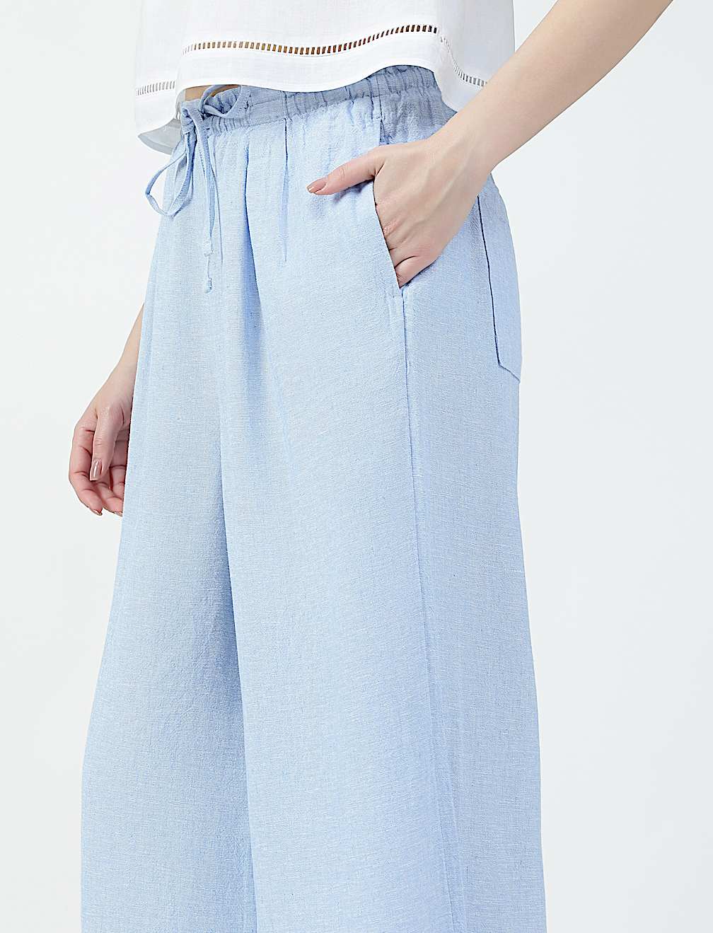 Linen Rich Plain Relaxed Fit Trousers