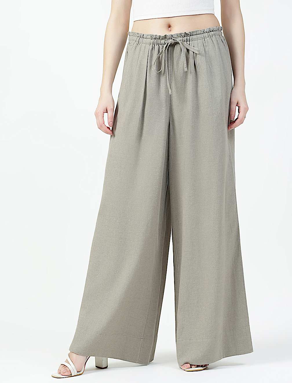 Linen Rich Plain Relaxed Fit Trousers