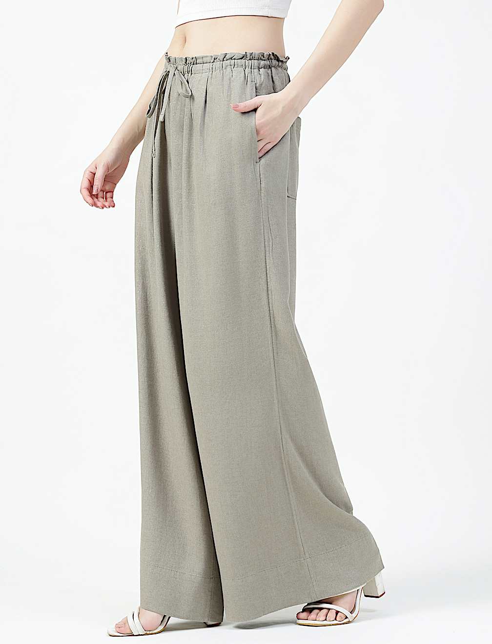 Linen Rich Plain Relaxed Fit Trousers