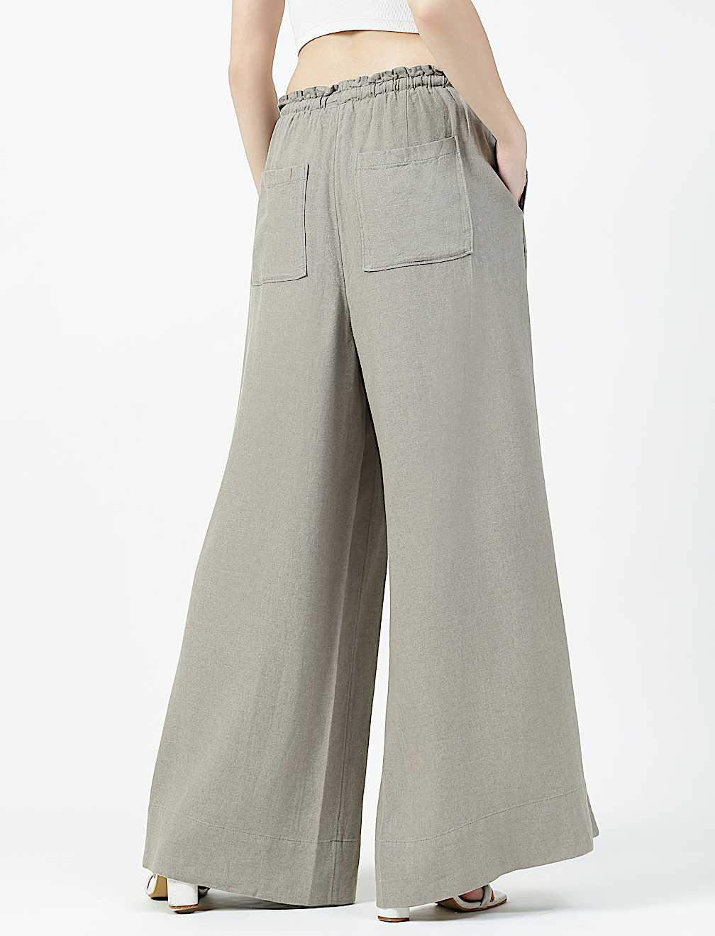 Linen Rich Plain Relaxed Fit Trousers