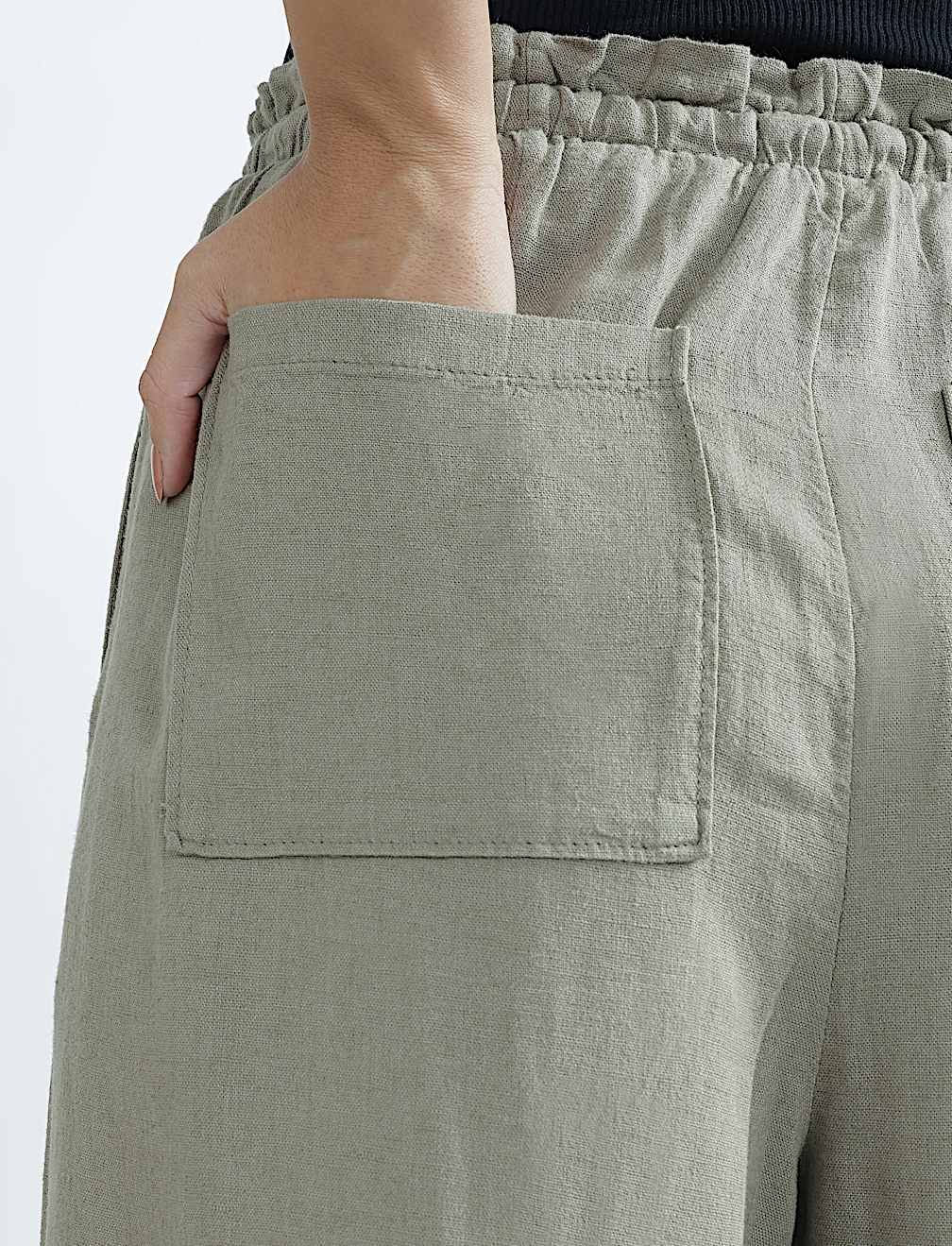 Linen Rich Plain Relaxed Fit Trousers